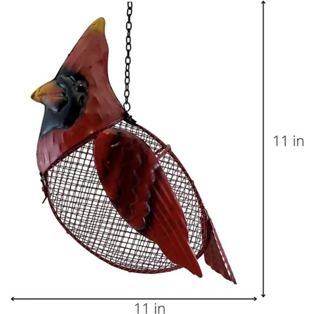 Metal Mesh Bird Feeder Red Cardinal with Hanging Chain Holds Approximately 5 Cup
